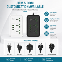 Multiprise universelle à quatre prises avec ports USB Type-C PD, personnalisable, pour salle de pause, tour de prises