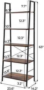 סולם מדף ספרים 5-Tier תעשייתי בודד גבוה עץ ומתכת מסגרת מדף צר שינה וסלון - Product Image 6