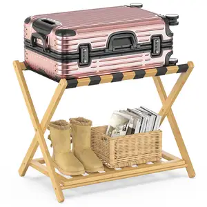 Natural Shoe Rack Storage Organizer Holders Racks Bamboo Thickened Folding Luggage Rack For Guest Room Bedroom Hotel