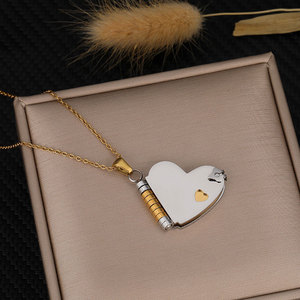 Collar con Colgante de Moda Personalizado de Acero Inoxidable 316L, Chapado en Oro PVD de 14K y 18K, Collar con Corazón, Collares en Blanco para Grabar - Product Image 3