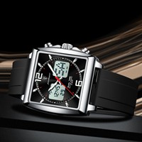 Montre pour homme Poedagar E109, double affichage, chronographe multifonctionnel, quartz, bracelet en silicone, alarme, lumineuse, étanche
