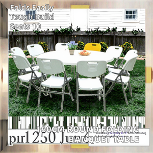 Mesa Redonda Plegable de Plástico de 160 cm para 10 Personas, Diseño Moderno, Muebles de Exterior para Banquetes, Bodas, Fiestas, Uso en Parques, Venta de Almacén - Product Image 2