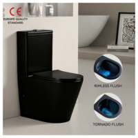 WC moderne deux pièces sans bride, à double chasse, forme allongée, couleur noir mat haut de gamme, avec fonction Tornado, certifié CE, pour salle de bain