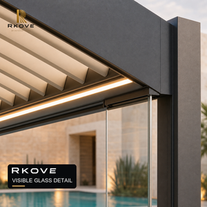 RKOVE RK-S2 Outdoor Electric Aluminum Louvered Pergola Custom Size Wall Mounted Patio Cover with LED Lighting - Product Image 2