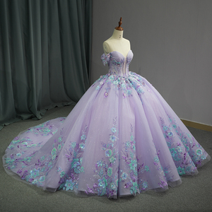 Princess Lilac Sequins Flower Long Tail Evening Party Dresses Jancember 6762-1 - Product Image 5