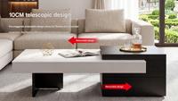 Table basse moderne et élégante noire et blanche avec comptoirs en pierre durables et armoires de rangement en bois, design écologique
