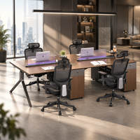 Poste de travail de bureau pour 4 personnes avec cloison en acrylique, bureau en bois, chaise de bureau ergonomique en maille, mobilier de bureau commercial