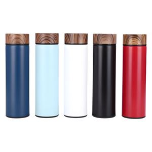 Tasse droite en acier inoxydable 304, design élégant, avec couvercle effet bois, pour étudiants, propriétaires de voitures, cadeaux promotionnels d'affaires - Product Image 1