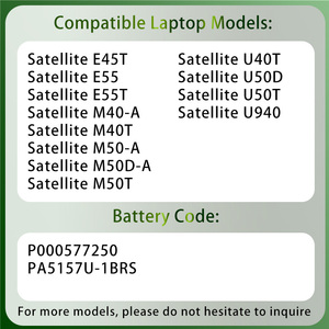 Batterie d'ordinateur portable de remplacement PA5157U PA5157U-1BRS pour Toshiba <span class=keywords><strong>Satellite</strong></span> E45T E55T M40 M50 U40T U50T U940 Series - Product Image 2