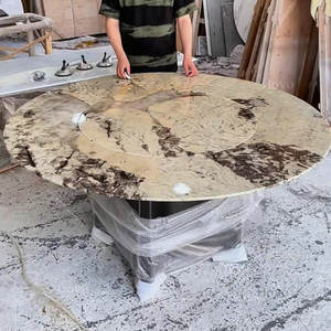 Meubles en pierre Boyo Salle <span class=keywords><strong>à</strong></span> <span class=keywords><strong>manger</strong></span> 6 8 places Table <span class=keywords><strong>à</strong></span> <span class=keywords><strong>manger</strong></span> ronde en marbre chinois Calacatta Nero avec plateau tournant - Product Image 4