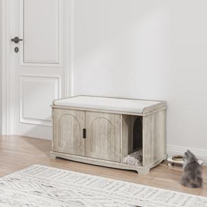 Caja de arena grande para gatos, muebles, casa de madera para gatos con poste rascador - Product Image 5