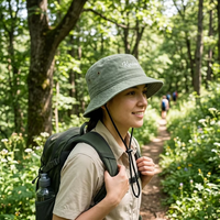 Topi Bucket Katun Hijau Sage Unisex dengan Tali Pengikat Dagu dan Tali Serut yang Dapat Disesuaikan untuk Hiking, Memancing, dan Aktivitas Luar Ruangan