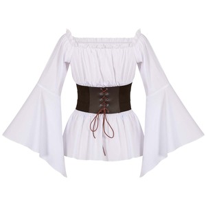 Chemise à volants smockée à la taille, style bohème, <span class=keywords><strong>pirate</strong></span>, femme, médiévale, victorienne, avec ceinture, ensemble WDEC-025, toute nouvelle collection 2024 - Product Image 3