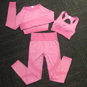 Комплект одежды для фитнеса и йоги из 3 предметов, женские бесшовные компрессионные костюмы с высокой талией для спортзала
