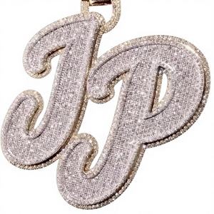 Colgante Personalizado con Letra JP, Adornado con Moissanita VVS1, Joyería Hip Hop, Plata 925 - Product Image 1