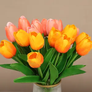 Bunga Tulip buatan, batang Tulip lateks, sentuhan nyata bunga oranye sintetis