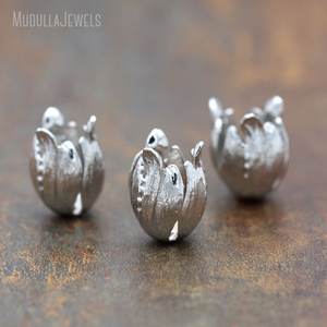 FC5794 패션 실버 도금 황동 튤립 꽃 구슬 모자 술 콘 큰 술 끝 모자 16x23mm - Product Image 6