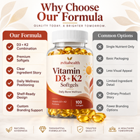 Gélules de Vitamine D3 + K2 MK7 à Marque Blanche 5000 UI 125 µg – Complément pour le Soutien Osseux – Formule Personnalisée OEM