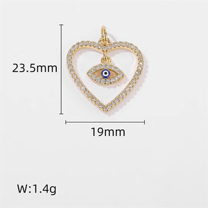 Pendentif Cœur Iris Bleu Plaqué Or 18K avec Breloque Œil Maléfique Suspendue à Contour de Cristaux Pavés pour Protection, Bijou Cadeau, Vente en Gros - Product Image 6