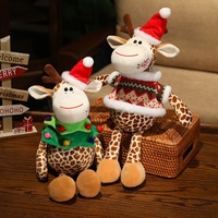 Boneka Jerapah Natal dengan Topi Santa, Mainan Jerapah Plush Lembut untuk Anak-anak dan Dewasa, Hadiah Natal yang Meriah