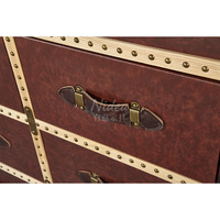 Coffre de rangement vintage en cuir véritable marron, table d'appoint, coffre, meuble de rangement industriel, style aviateur