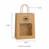 Sacs cadeaux pour petites entreprises, sacs en papier kraft personnalisés avec fenêtre transparente et poignées en papier torsadé pour boulangerie, aliments et cadeaux