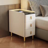 Table de chevet intelligente en bois Table de chevet moderne simple en bois massif avec armoire de rangement Mini table de chevet ultra-étroite
