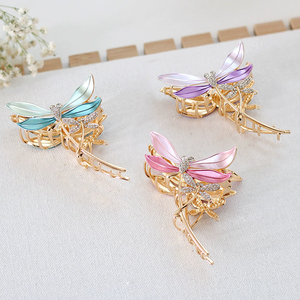 Pince à <span class=keywords><strong>cheveux</strong></span> <span class=keywords><strong>libellule</strong></span> colorée pour femme, pince à <span class=keywords><strong>cheveux</strong></span> requin en alliage ornée de strass pour filles - Product Image 2