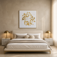 Cuadro Decorativo de Pared en Relieve 3D con Textura Dorada y Blanca, Arte Abstracto en Lienzo para Sala de Estar o Decoración de Hotel