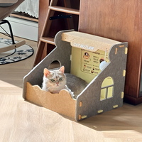 Lit-griffoir pour chat en carton ondulé, avec panneau latéral en feutre en forme de tête de chat, coussin de repos pour chaton, mobilier pour animaux de compagnie