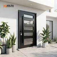 Portes d'entrée pivotantes en aluminium noir mat sur mesure de luxe avec verre trempé transparent