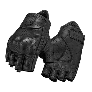 Gants de moto d'été demi-doigts en cuir noir rétro perforés antidérapants résistants à l'usure décontractés unisexes pour la pêche et la gym - Product Image 5