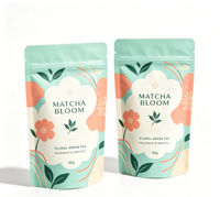 Sachets Doypack de qualité alimentaire pour poudre de Matcha, anti-poussière et étanches à l'eau, avec fermeture éclair en aluminium, logo personnalisé, taille sur mesure