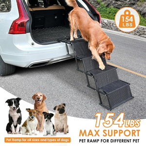 Escalier pliable pour chien, rampe pour animaux de compagnie pour voiture et camion, antidérapant, motif animal, tissu <span class=keywords><strong>nylon</strong></span>, surface en fer imperméable - Product Image 4