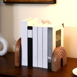 Wooden Rainbow Arch <b>Bookends</b> 2Pcs Minimalist Design Home Decor Desktop Decoration - Product Image 3