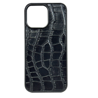 Étui de téléphone de luxe en cuir noir gaufré croco avec cadre antichoc en TPU pour iPhone