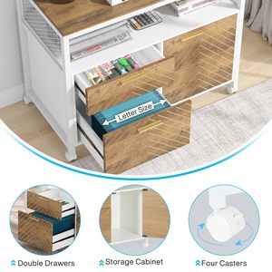SENYU Modern <b>Wooden</b> <b>Filing</b> <b>Cabinet</b> with 2 Drawers and Open Shelves for Home Office Storage - Product Image 5