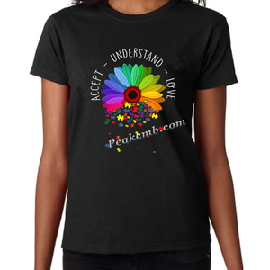 Nouvelle idée de produit 2021 accepter comprendre l'amour autisme fleur Appliques écologique Anti-boulochage femmes t-shirt - Product Image 1