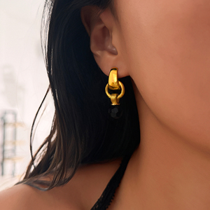NEUE Gothic Degy Doppelkreis Ohrringe mit schwarzem Zirkon Dazan INS HEISS 18K Vergoldet Hypoallergener Edelstahl Damen Schmuck - Product Image 3