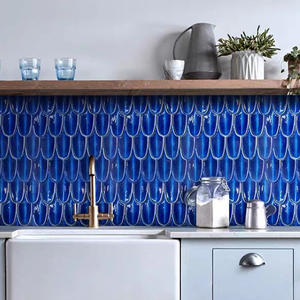 Nouveauté carrelage mural en mosaïque en céramique fait à la main plume vert <span class=keywords><strong>foncé</strong></span> bleu bar carreaux muraux de fond décoratifs pour table - Product Image 6