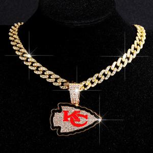 Collane con Ciondolo NFL Kansas City Chiefs all'Ingrosso, Unisex, Classiche Placcate Oro e Argento con Diamanti, Catena Cubana - Product Image 4