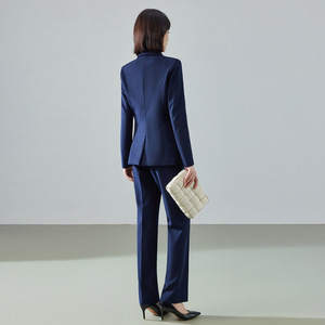 Women's Navy Blue Suit <b>Jacket</b> And Pants Set Anti-Wrinkle Worsteds For Work Commuting Professional Look - Product Image 1