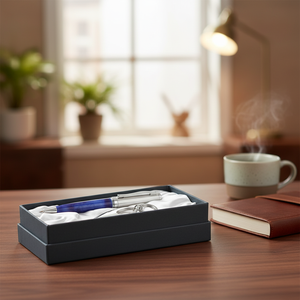 Elegante set portachiavi e penna a sfera con corpo blu e finitura argentata, ideale come regalo o per l'uso quotidiano - Product Image 3