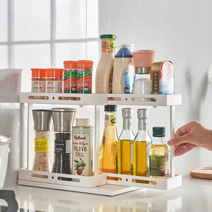 Kitchen Storage Rack 2 Tier Rotating <b>Sliding</b> Shelf Cabinet Organizer Desktop <b>Drawer</b> Type PP Material - Product Image 4