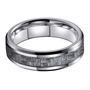 Bague en tungstène Coolstyle 6 mm pour homme et femme, alliance de fiançailles et de mariage, incrustation en <span class=keywords><strong>fibre</strong></span> de carbone grise, biseautée, ajustement confortable - Product Image 2