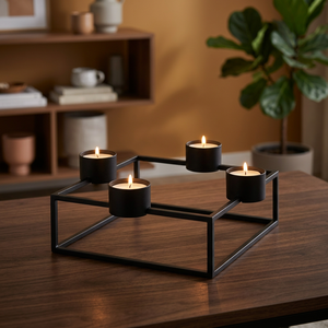 Luxurious Elegant Classic Design Black Matte Iron <b>Rod</b> Heat Resistant Handmade Tea Light Candle <b>Holder</b> Stand 4-Candle Square - Product Image 4