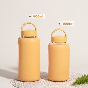Bouteille d'eau en verre avec manchon en silicone couleur macaron 600ml 800ml, large ouverture, portable, sans BPA, anti-fuite, logo personnalisé - Product Image 4