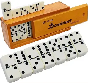 클래식 보드 게임을위한 도미노 세트-가족 게임을위한 도미노 더블 6-더블 식스 표준 도미노 세트 나무 상자에 28 타일