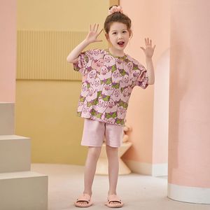 2025 yeni varış kısa kollu pamuk çocuk pijamaları sevimli karikatür baskı yaz hafif pijama ev giyim çocuk - Product Image 3