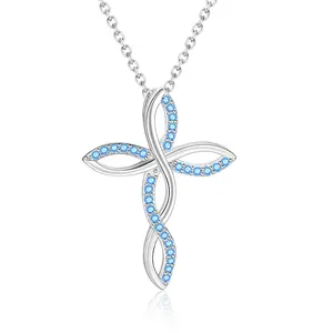 925 Sterling Silver Antique Faith Christian Jesus Man Cubic Zircon Cross Pendant Necklace For Women